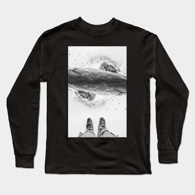 Eagle Mountain black and white photo manipulation illustration Long Sleeve T-Shirt by stohitro